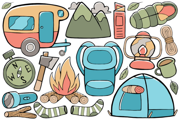 Camping Doodle Vector 01: Creative Design Assets