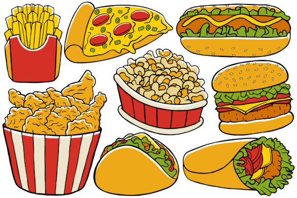 Fast Food Doodle Vector 01: Elevating Visual Content with Scalable Flat Design
